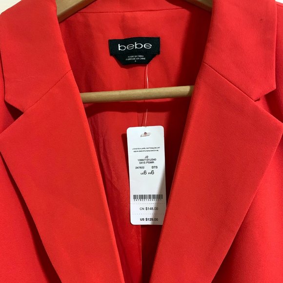 Bebe long sleeve notch lapel buttonless jacket red - Picture 4 of 4